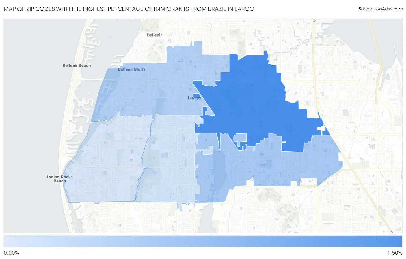 Zip Codes with the Highest Percentage of Immigrants from Brazil in Largo Map