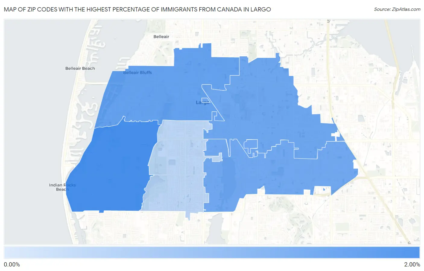 Zip Codes with the Highest Percentage of Immigrants from Canada in Largo Map