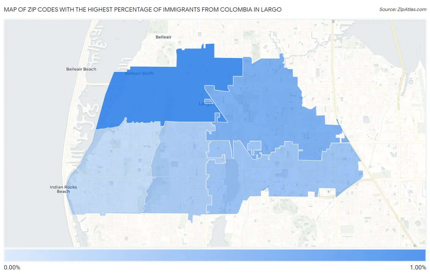 Zip Codes with the Highest Percentage of Immigrants from Colombia in Largo Map