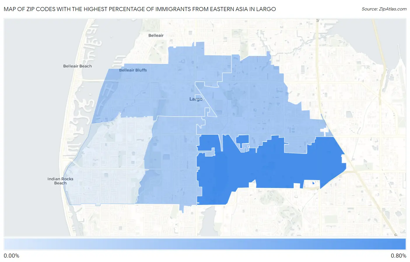 Zip Codes with the Highest Percentage of Immigrants from Eastern Asia in Largo Map