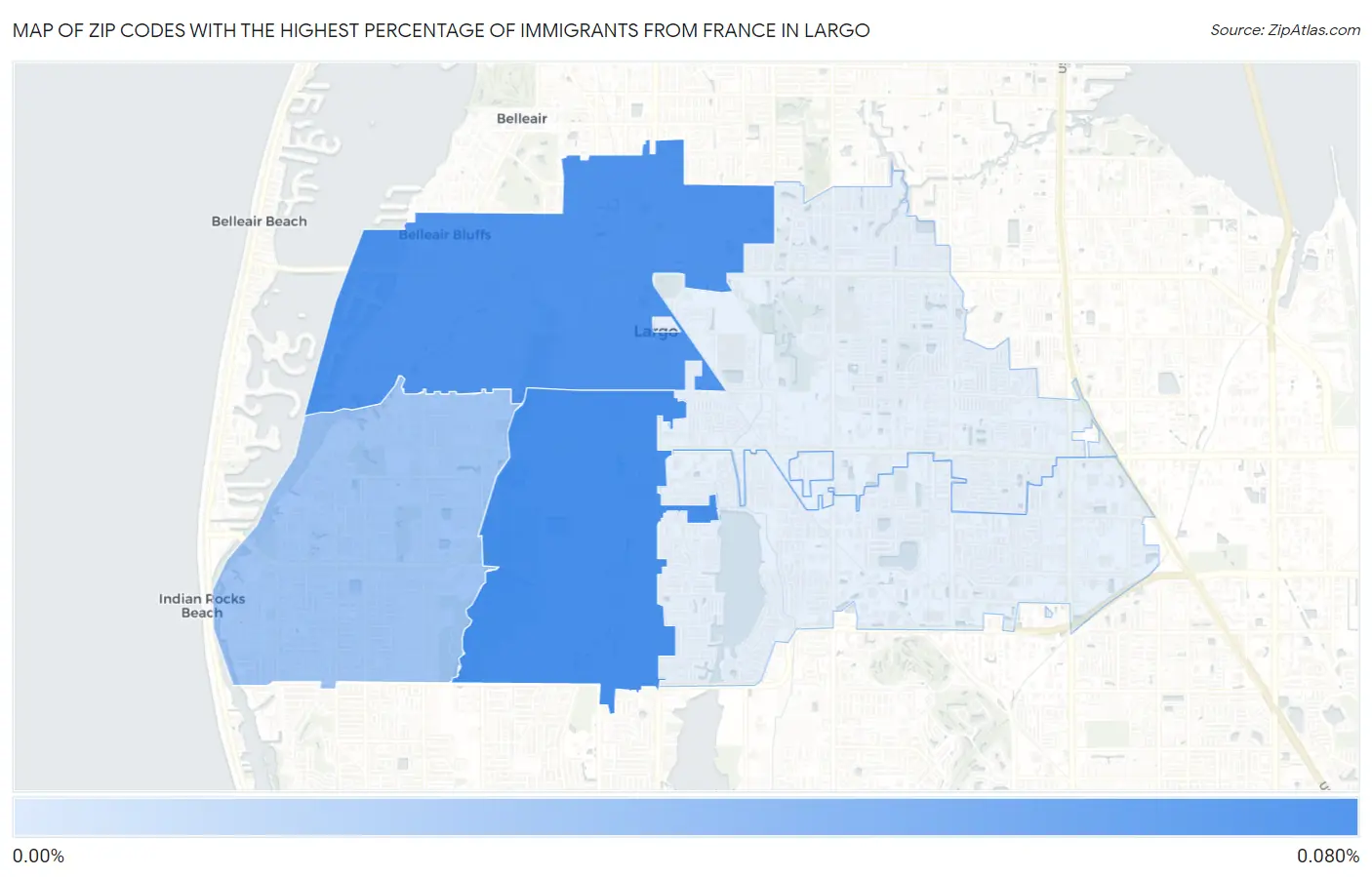 Zip Codes with the Highest Percentage of Immigrants from France in Largo Map