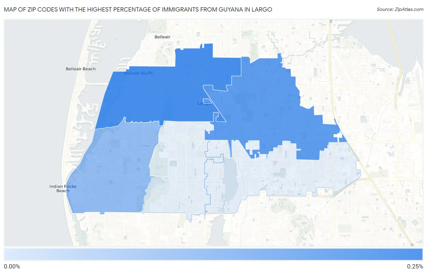 Zip Codes with the Highest Percentage of Immigrants from Guyana in Largo Map