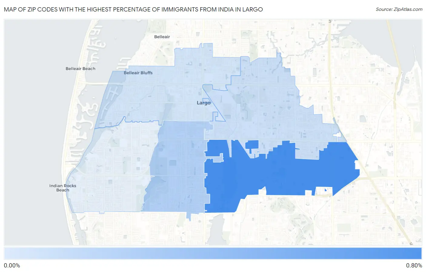 Zip Codes with the Highest Percentage of Immigrants from India in Largo Map