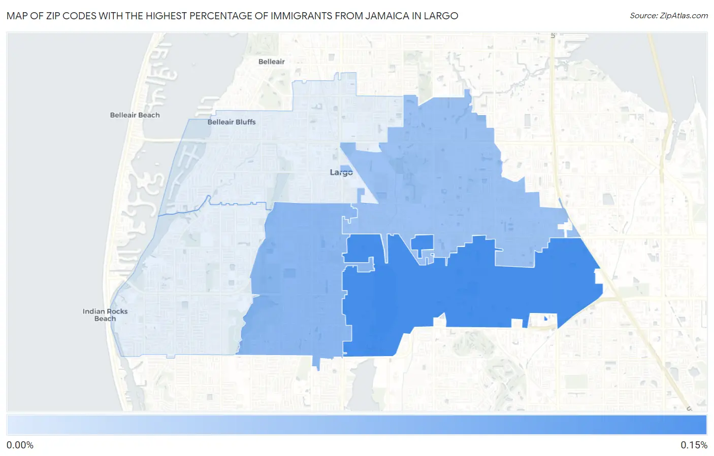 Zip Codes with the Highest Percentage of Immigrants from Jamaica in Largo Map