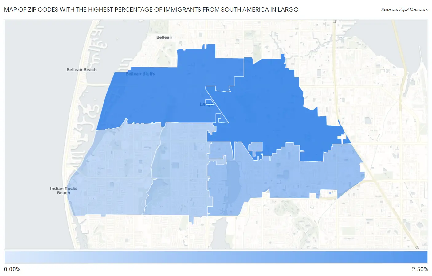 Zip Codes with the Highest Percentage of Immigrants from South America in Largo Map