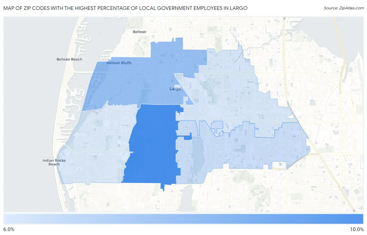 Zip Codes with the Highest Percentage of Local Government Employees in Largo Map