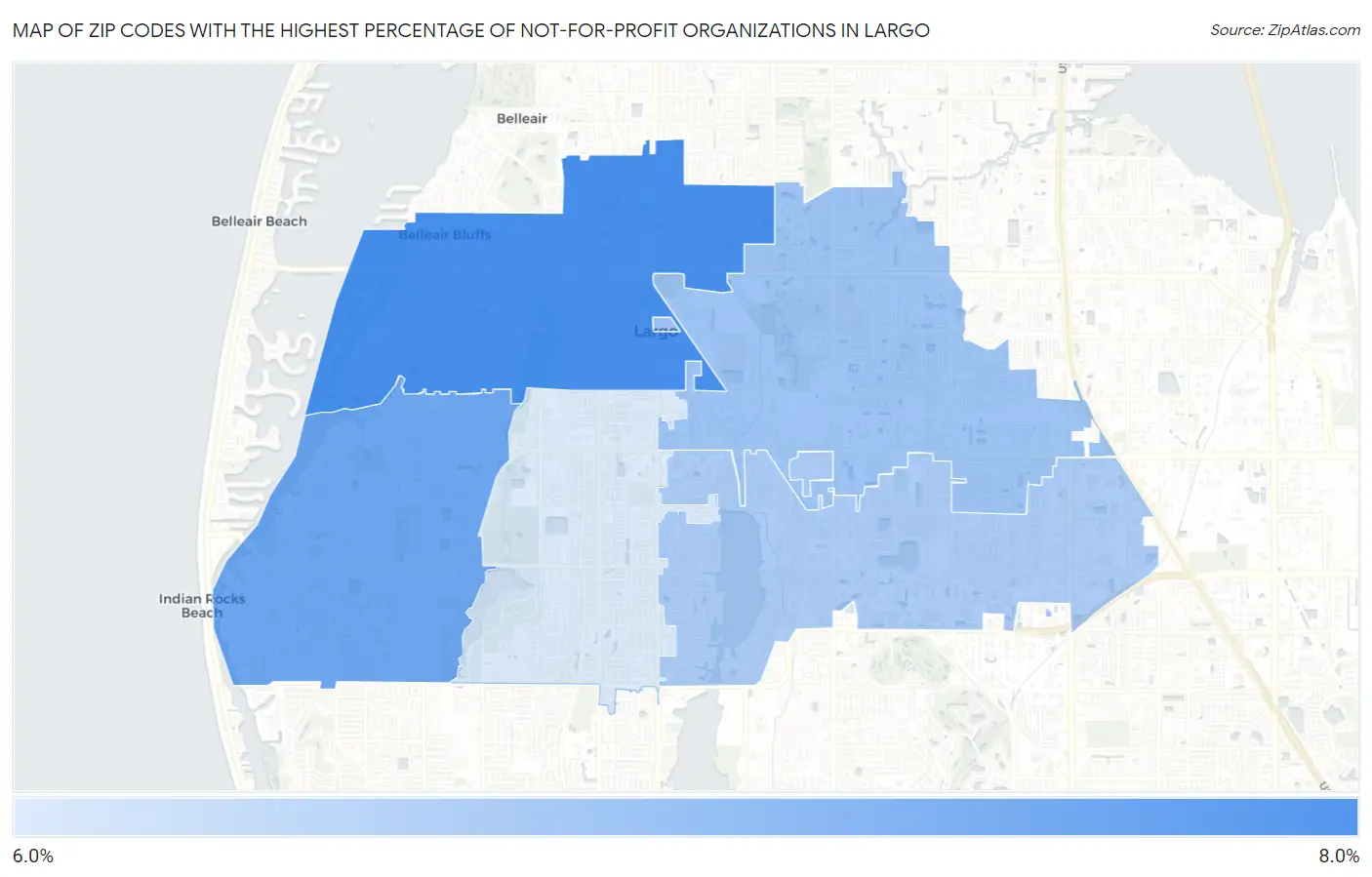 Zip Codes with the Highest Percentage of Not-for-profit Organizations in Largo Map