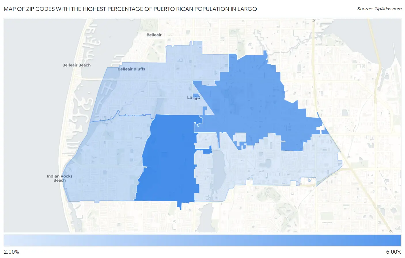 Zip Codes with the Highest Percentage of Puerto Rican Population in Largo Map