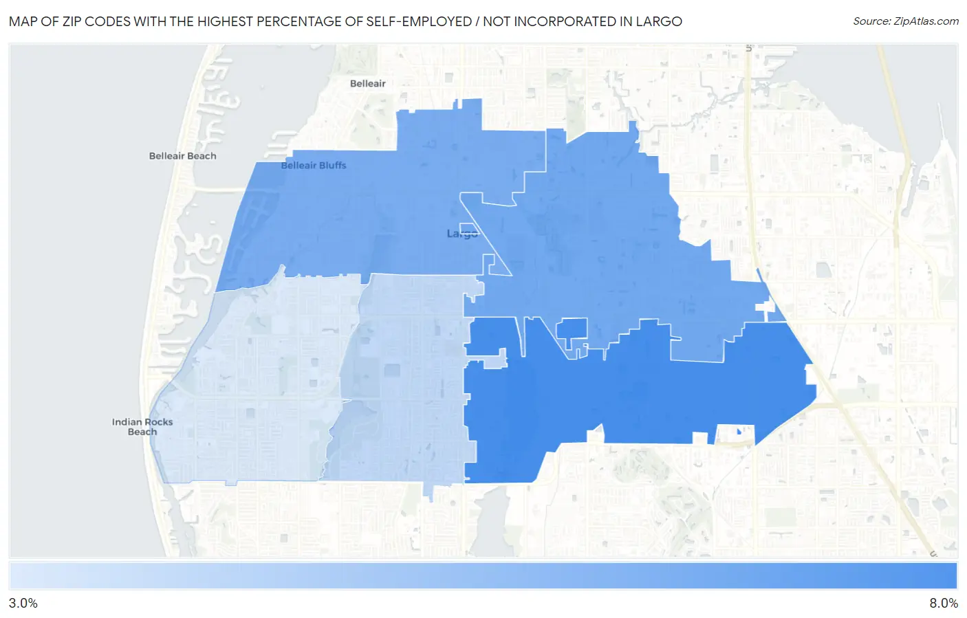 Zip Codes with the Highest Percentage of Self-Employed / Not Incorporated in Largo Map