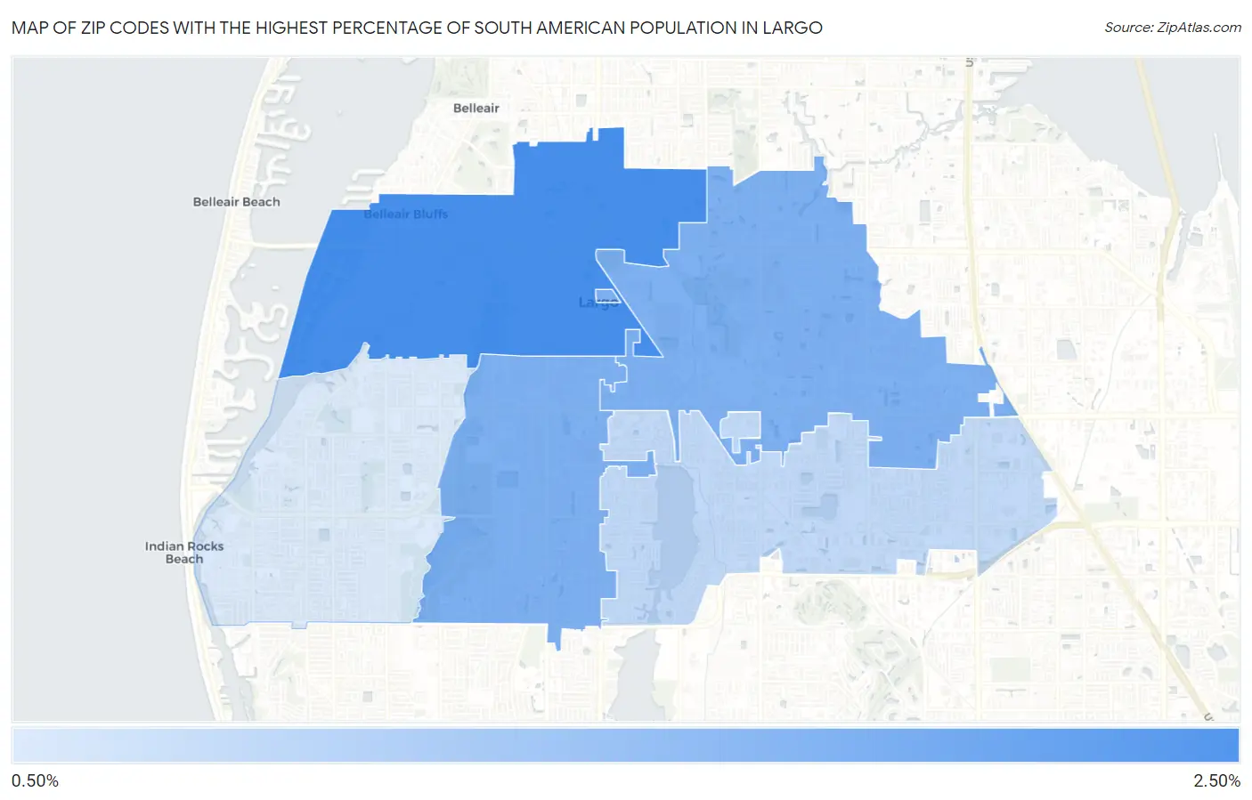 Zip Codes with the Highest Percentage of South American Population in Largo Map