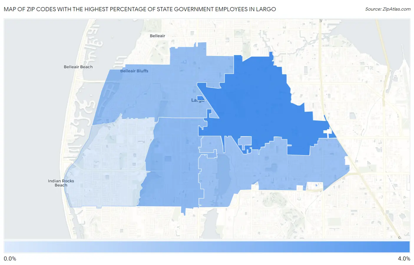 Zip Codes with the Highest Percentage of State Government Employees in Largo Map