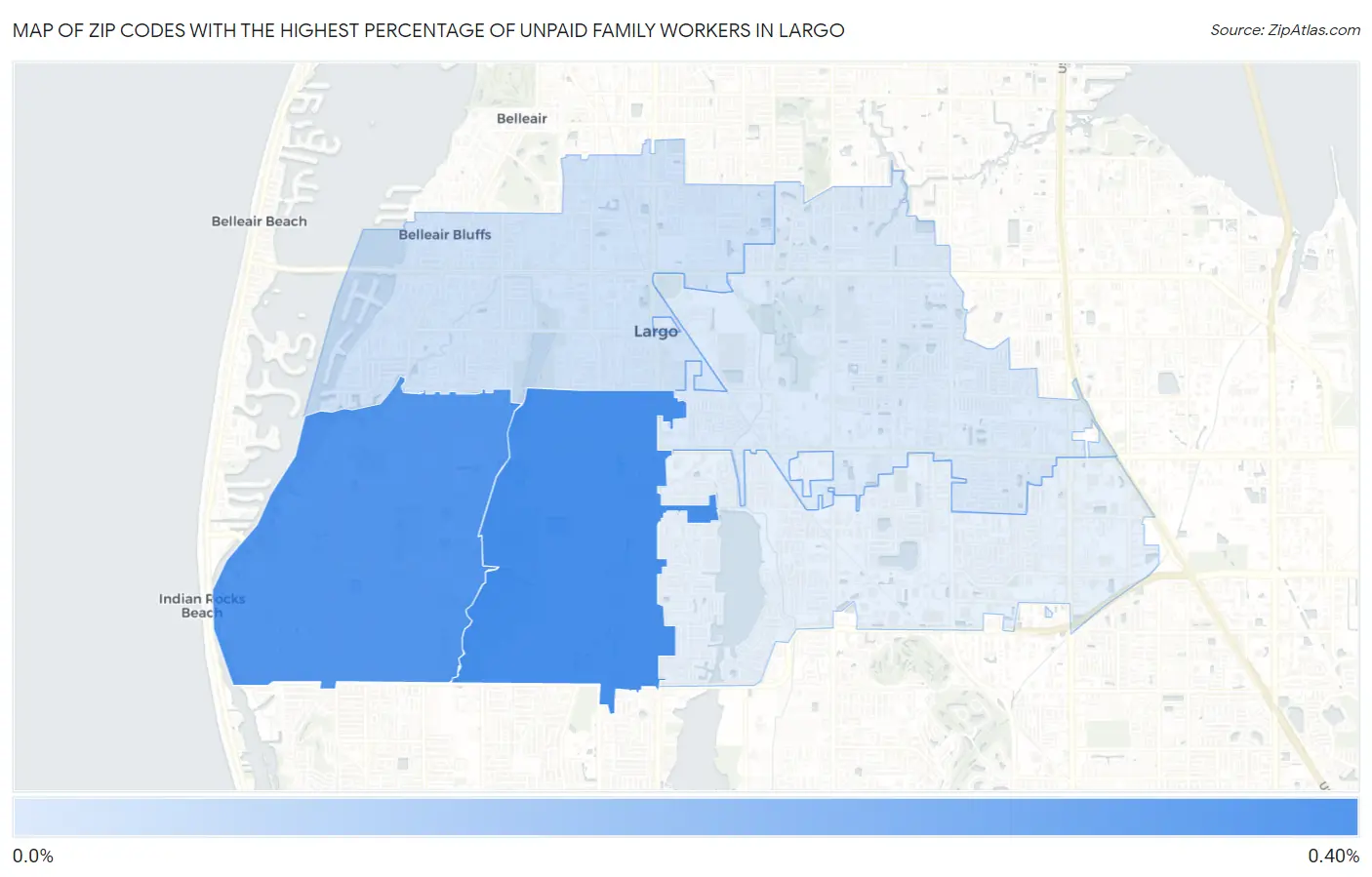 Zip Codes with the Highest Percentage of Unpaid Family Workers in Largo Map
