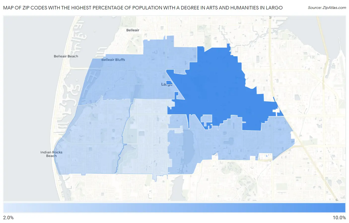 Zip Codes with the Highest Percentage of Population with a Degree in Arts and Humanities in Largo Map