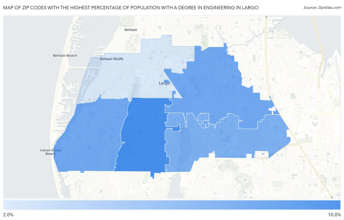 Zip Codes with the Highest Percentage of Population with a Degree in Engineering in Largo Map