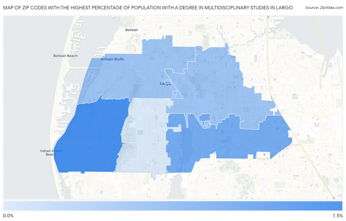 Zip Codes with the Highest Percentage of Population with a Degree in Multidisciplinary Studies in Largo Map