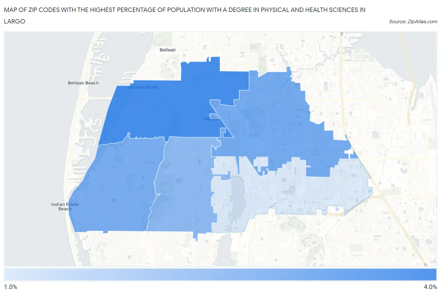 Zip Codes with the Highest Percentage of Population with a Degree in Physical and Health Sciences in Largo Map
