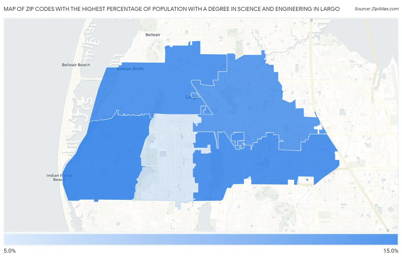 Zip Codes with the Highest Percentage of Population with a Degree in Science and Engineering in Largo Map
