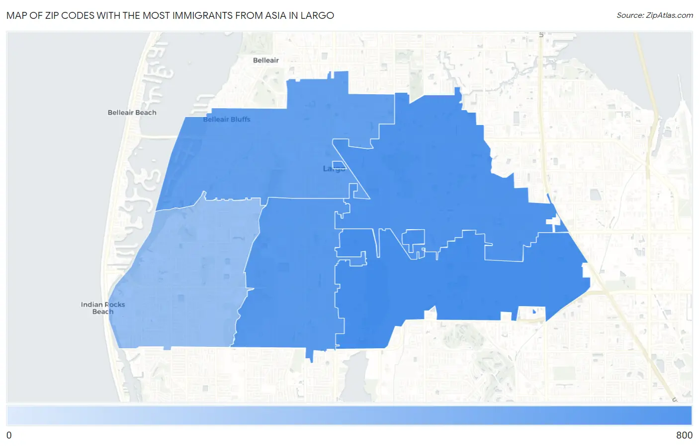 Zip Codes with the Most Immigrants from Asia in Largo Map