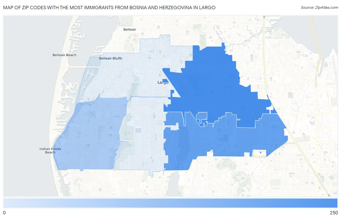 Zip Codes with the Most Immigrants from Bosnia and Herzegovina in Largo Map