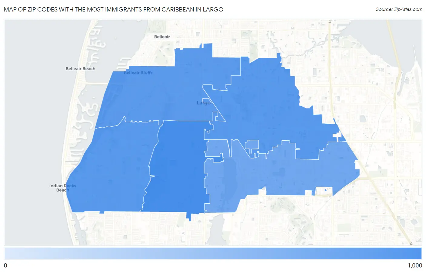 Zip Codes with the Most Immigrants from Caribbean in Largo Map
