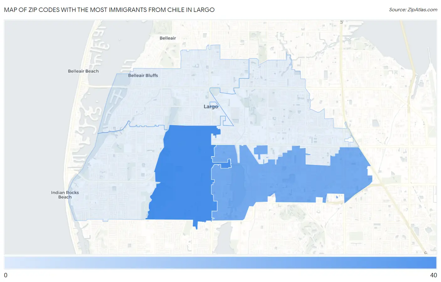 Zip Codes with the Most Immigrants from Chile in Largo Map