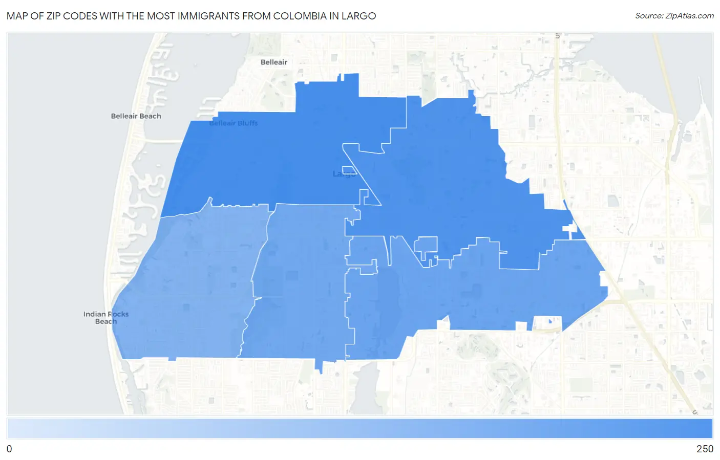 Zip Codes with the Most Immigrants from Colombia in Largo Map