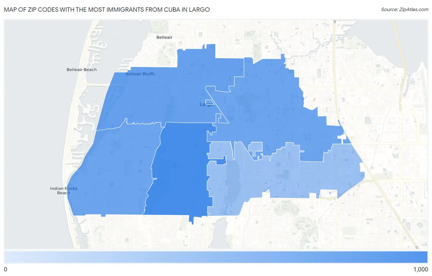 Zip Codes with the Most Immigrants from Cuba in Largo Map