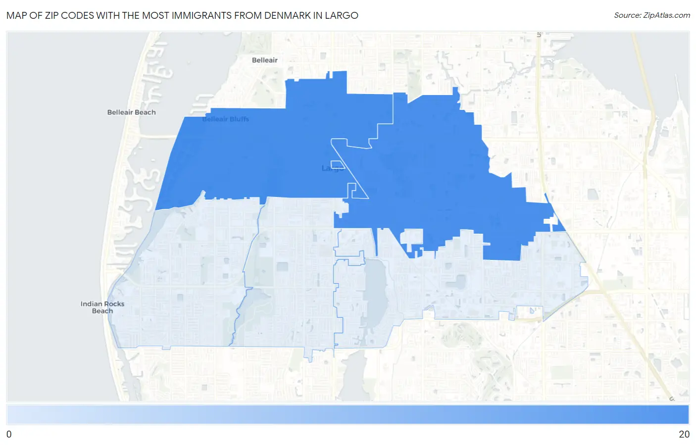Zip Codes with the Most Immigrants from Denmark in Largo Map