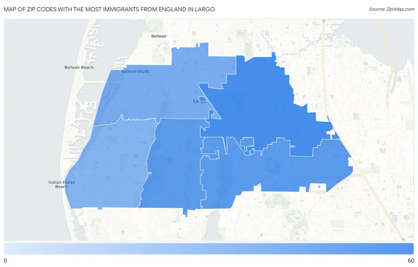 Zip Codes with the Most Immigrants from England in Largo Map
