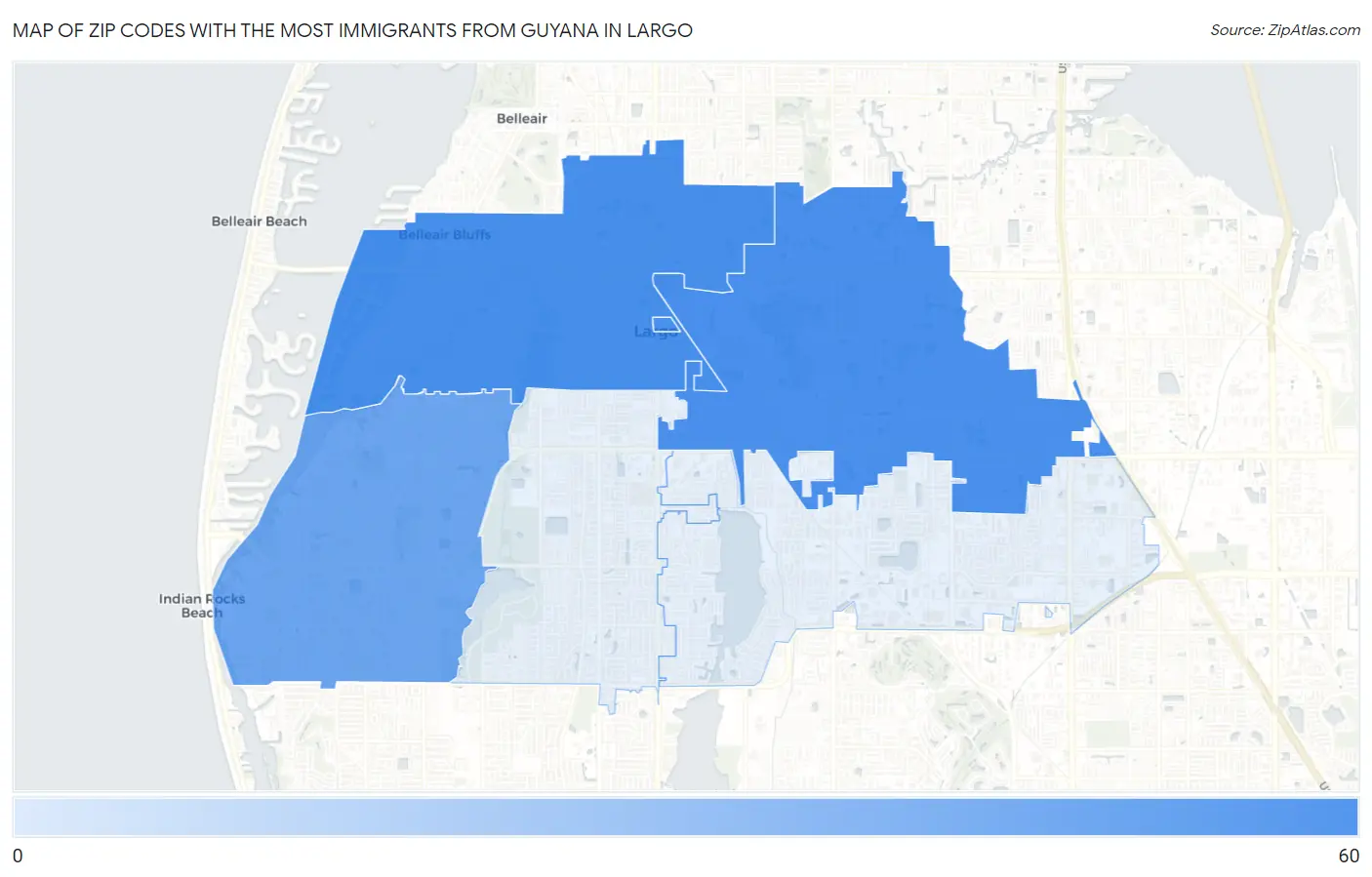 Zip Codes with the Most Immigrants from Guyana in Largo Map