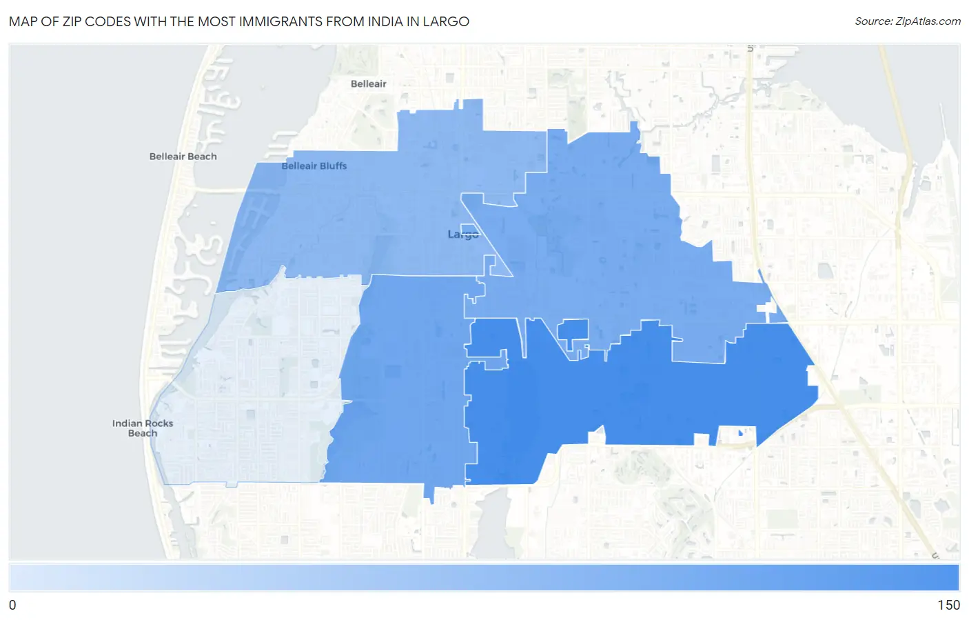 Zip Codes with the Most Immigrants from India in Largo Map
