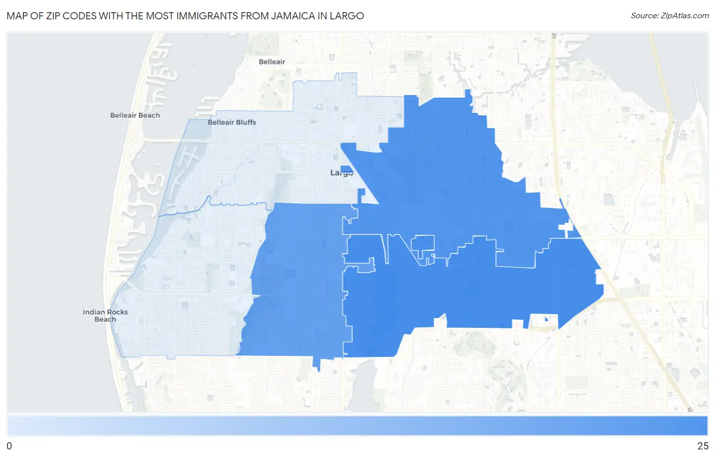 Zip Codes with the Most Immigrants from Jamaica in Largo Map