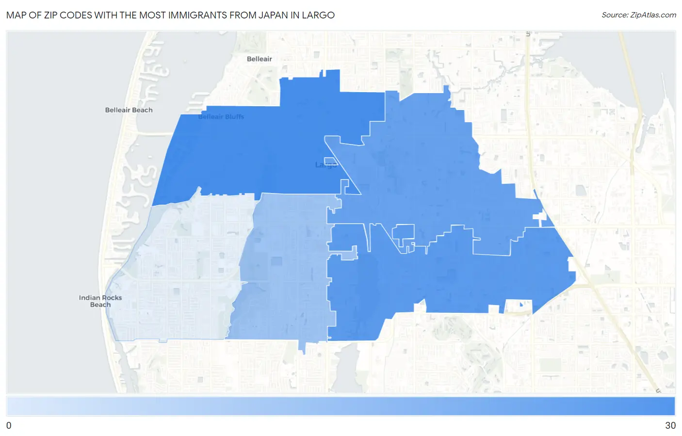 Zip Codes with the Most Immigrants from Japan in Largo Map