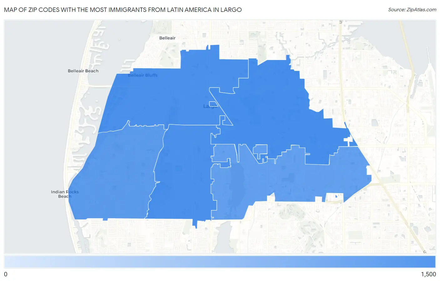 Zip Codes with the Most Immigrants from Latin America in Largo Map