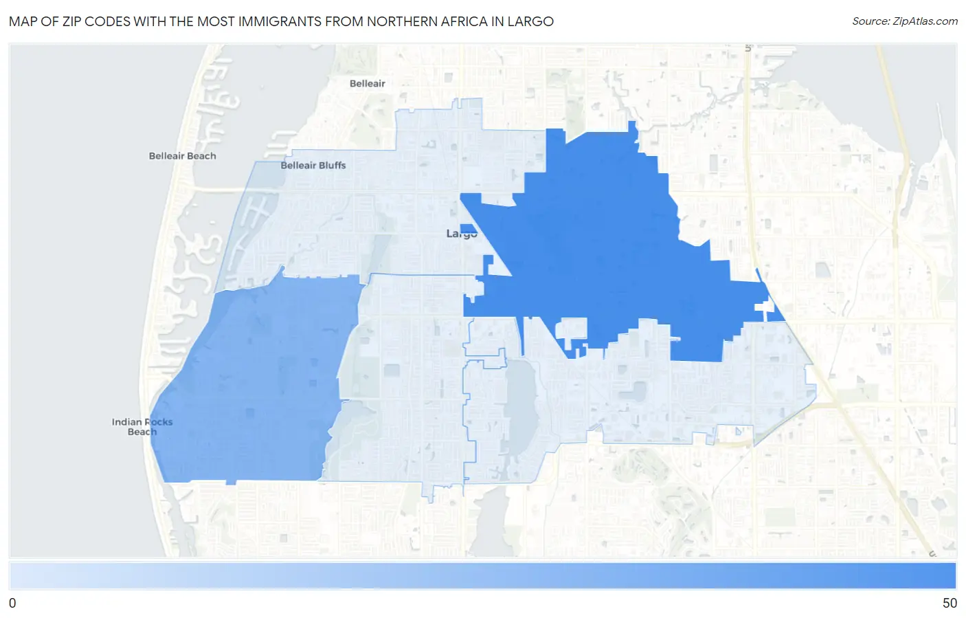 Zip Codes with the Most Immigrants from Northern Africa in Largo Map