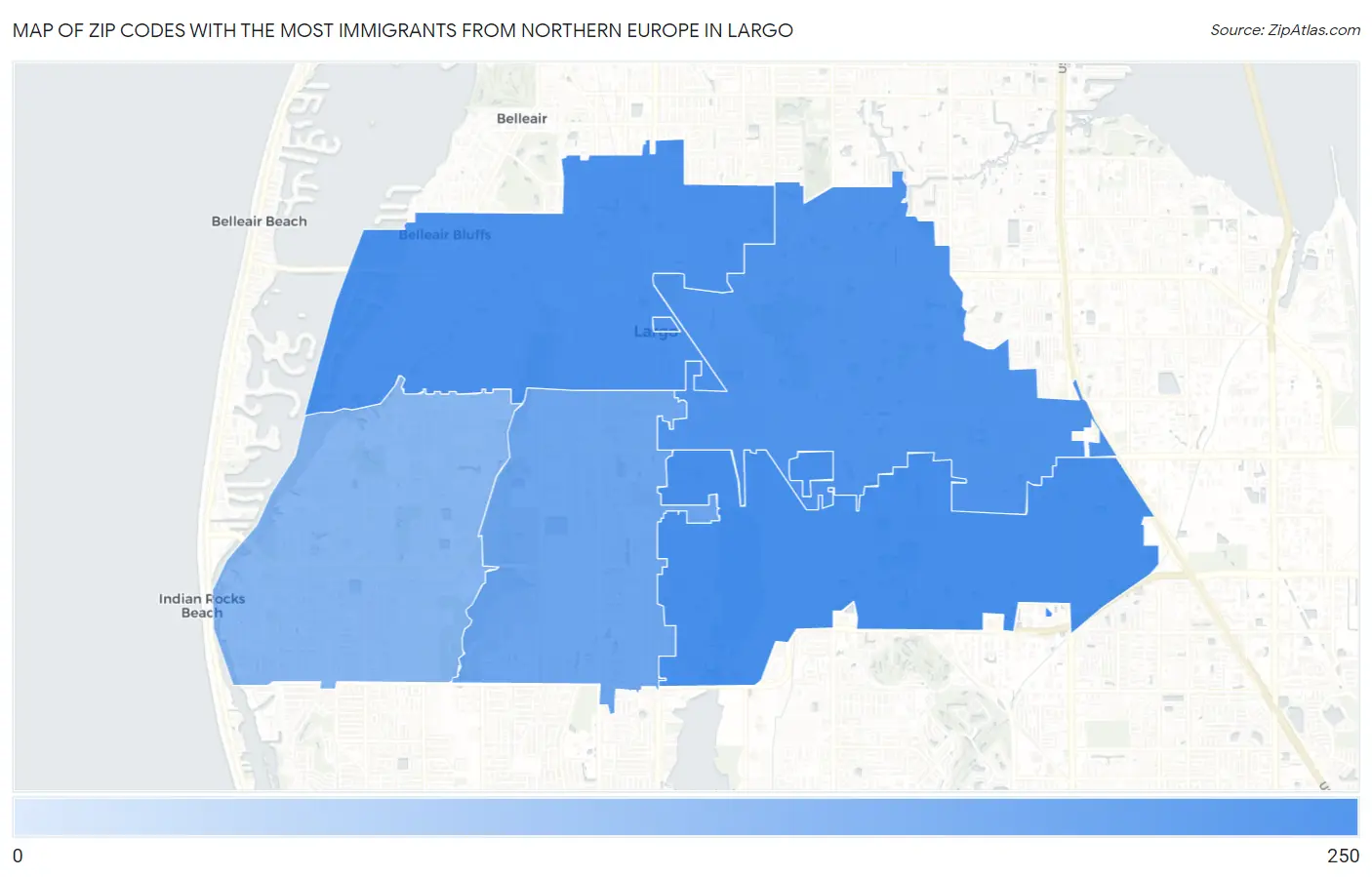 Zip Codes with the Most Immigrants from Northern Europe in Largo Map