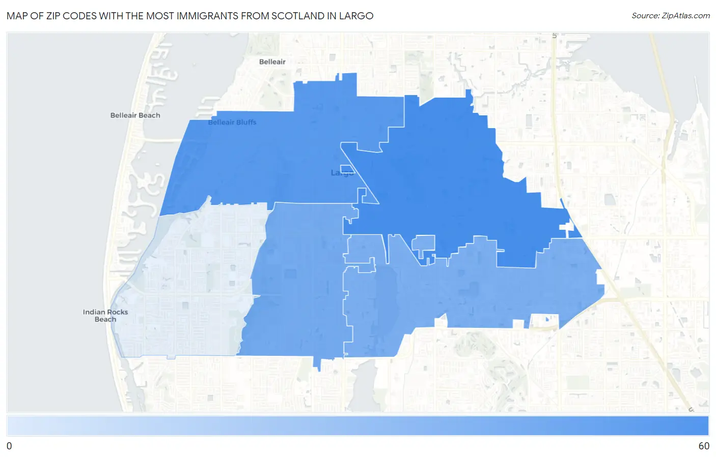Zip Codes with the Most Immigrants from Scotland in Largo Map
