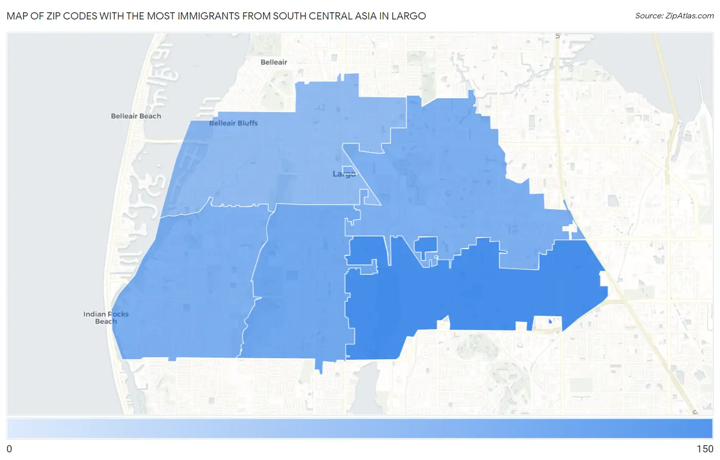 Zip Codes with the Most Immigrants from South Central Asia in Largo Map