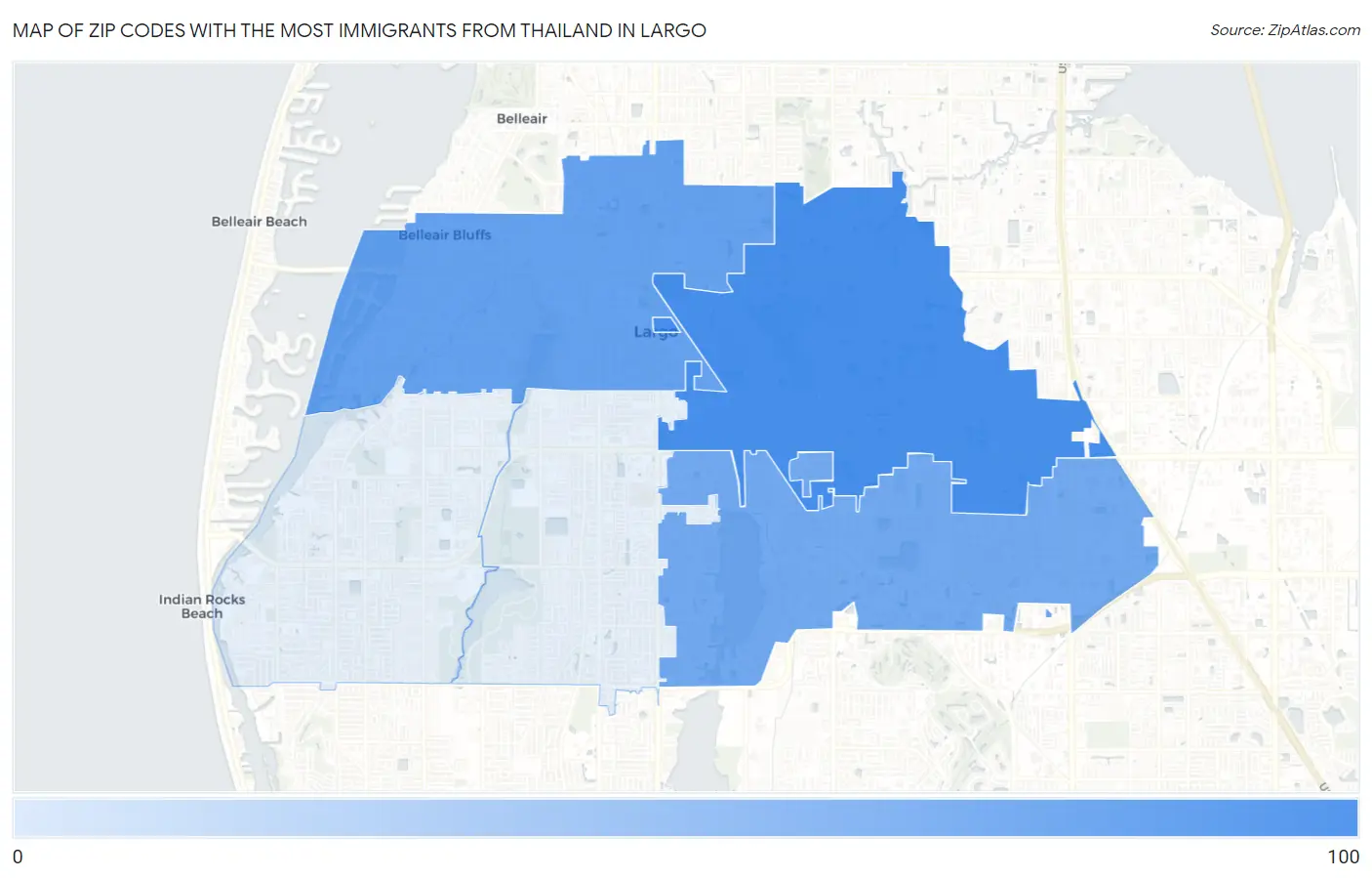 Zip Codes with the Most Immigrants from Thailand in Largo Map