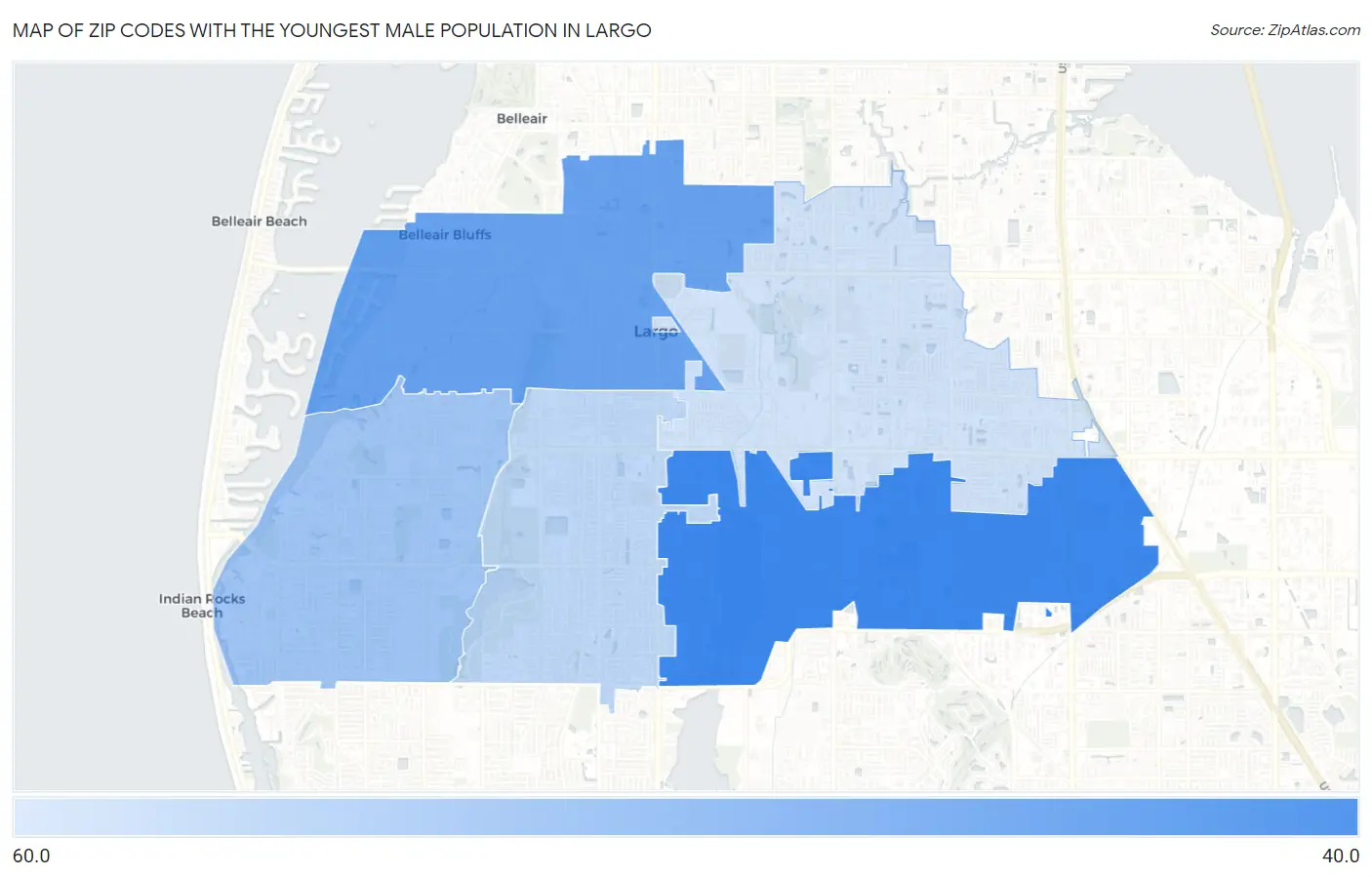 Zip Codes with the Youngest Male Population in Largo Map