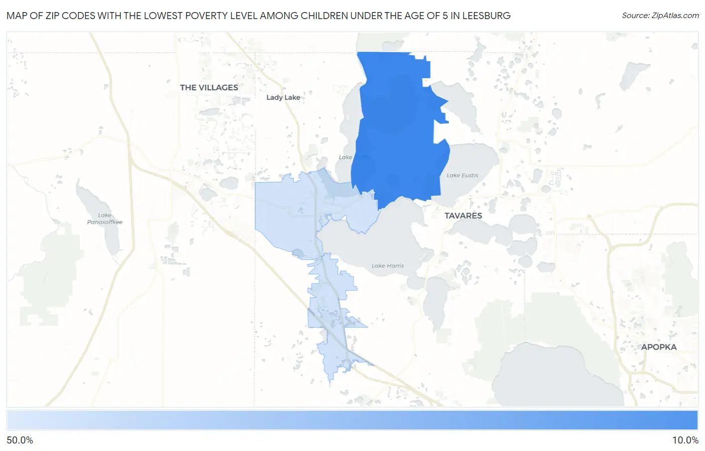 Zip Codes with the Lowest Poverty Level Among Children Under the Age of 5 in Leesburg Map