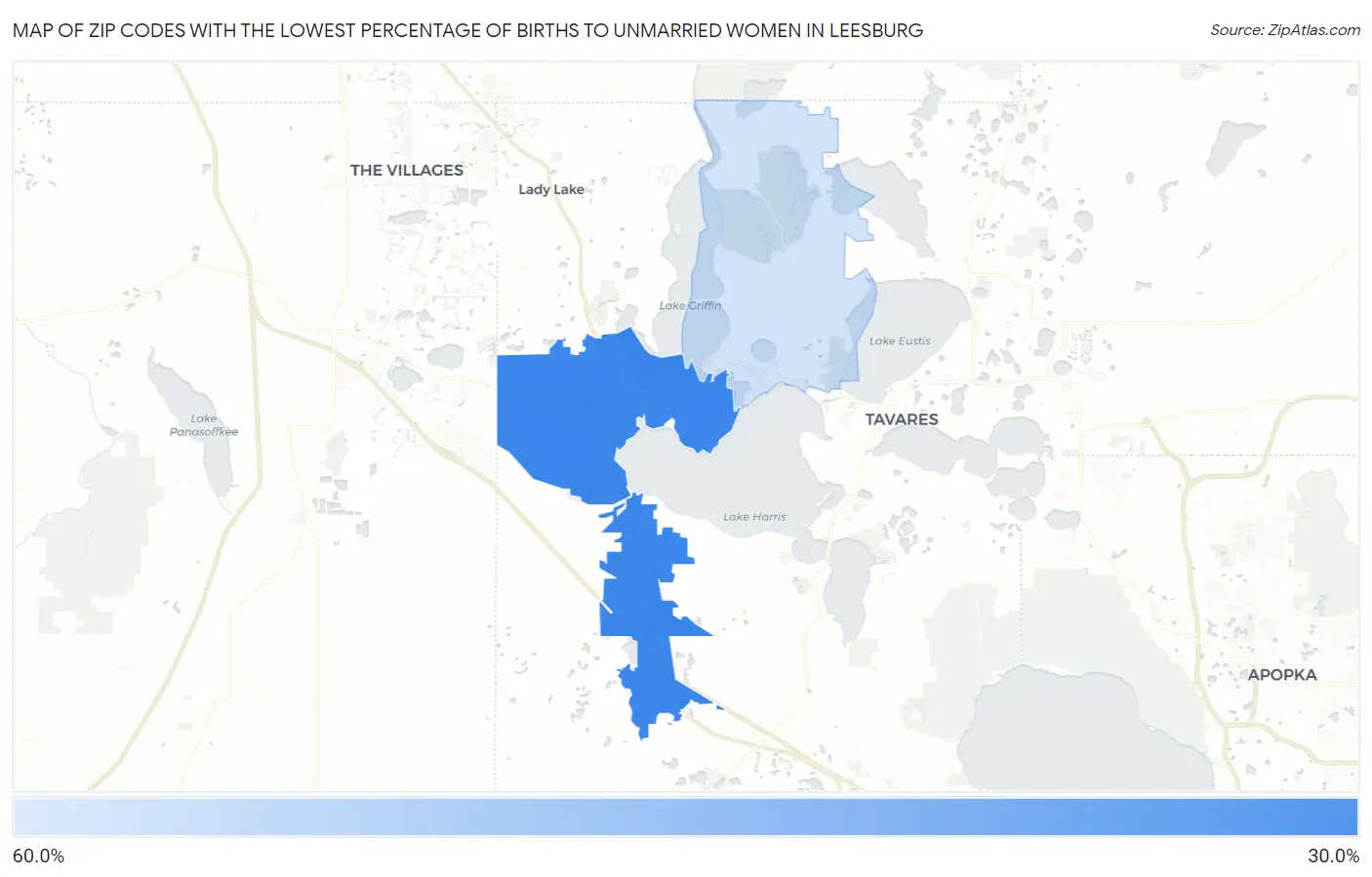 Zip Codes with the Lowest Percentage of Births to Unmarried Women in Leesburg Map