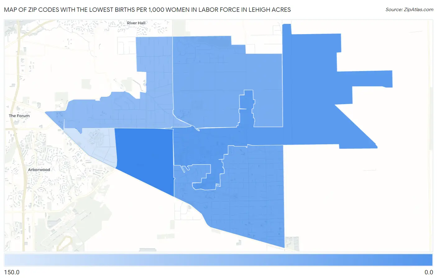 Zip Codes with the Lowest Births per 1,000 Women in Labor Force in Lehigh Acres Map