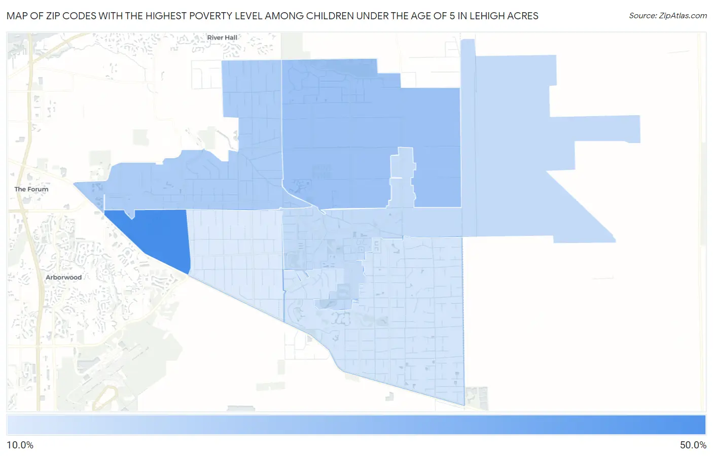 Zip Codes with the Highest Poverty Level Among Children Under the Age of 5 in Lehigh Acres Map