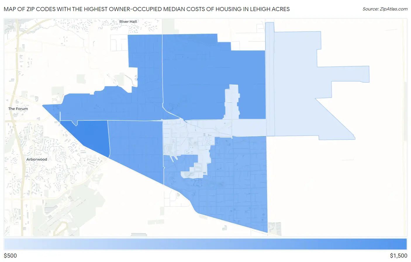Zip Codes with the Highest Owner-Occupied Median Costs of Housing in Lehigh Acres Map