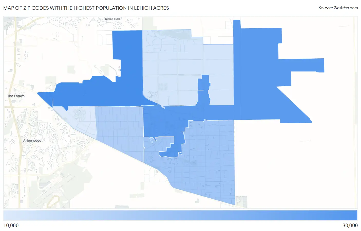 Zip Codes with the Highest Population in Lehigh Acres Map