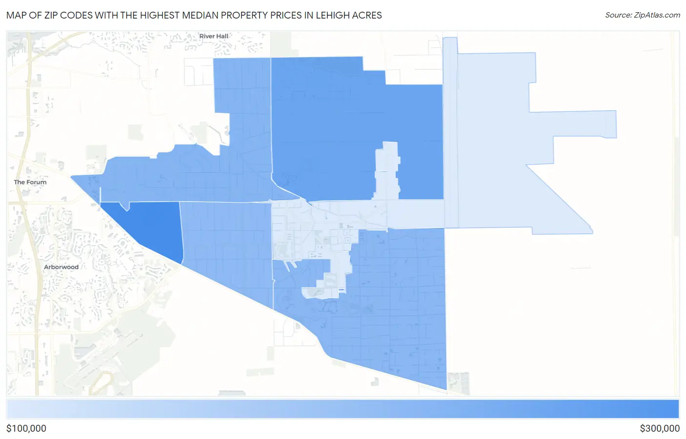 Zip Codes with the Highest Median Property Prices in Lehigh Acres Map