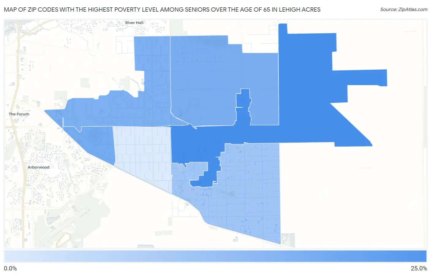 Zip Codes with the Highest Poverty Level Among Seniors Over the Age of 65 in Lehigh Acres Map