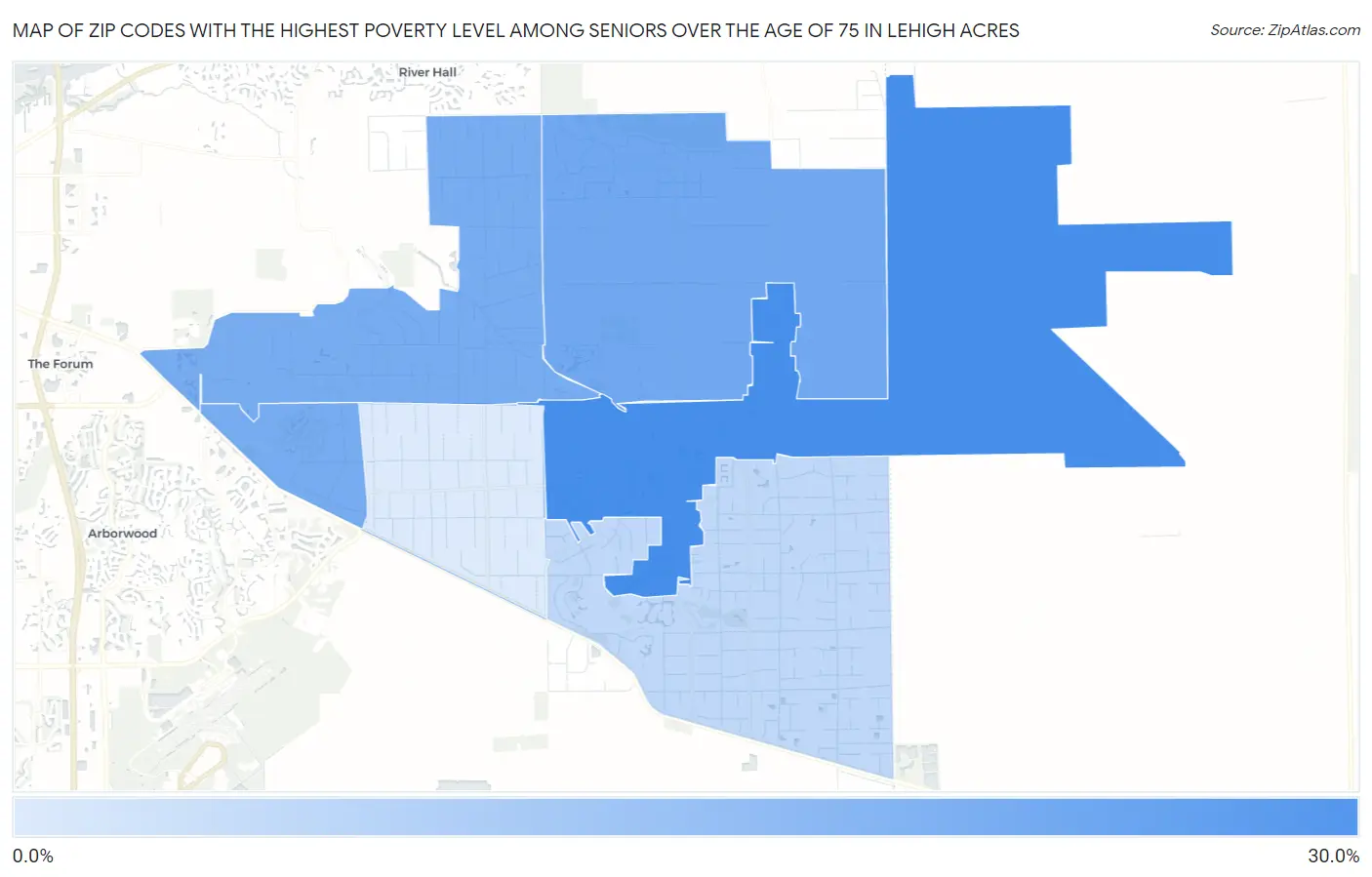 Zip Codes with the Highest Poverty Level Among Seniors Over the Age of 75 in Lehigh Acres Map