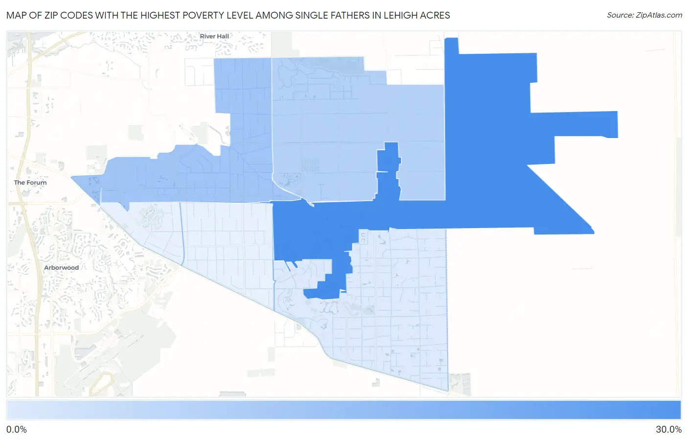 Zip Codes with the Highest Poverty Level Among Single Fathers in Lehigh Acres Map